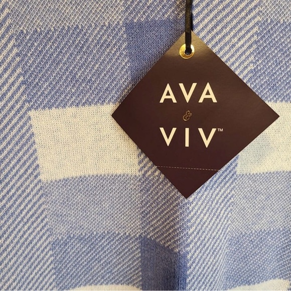 Ava and Viv Womens Short Sleeve Sweater Size 1X Blue Plaid Ribbed Hem and Cuffs - Picture 5 of 6